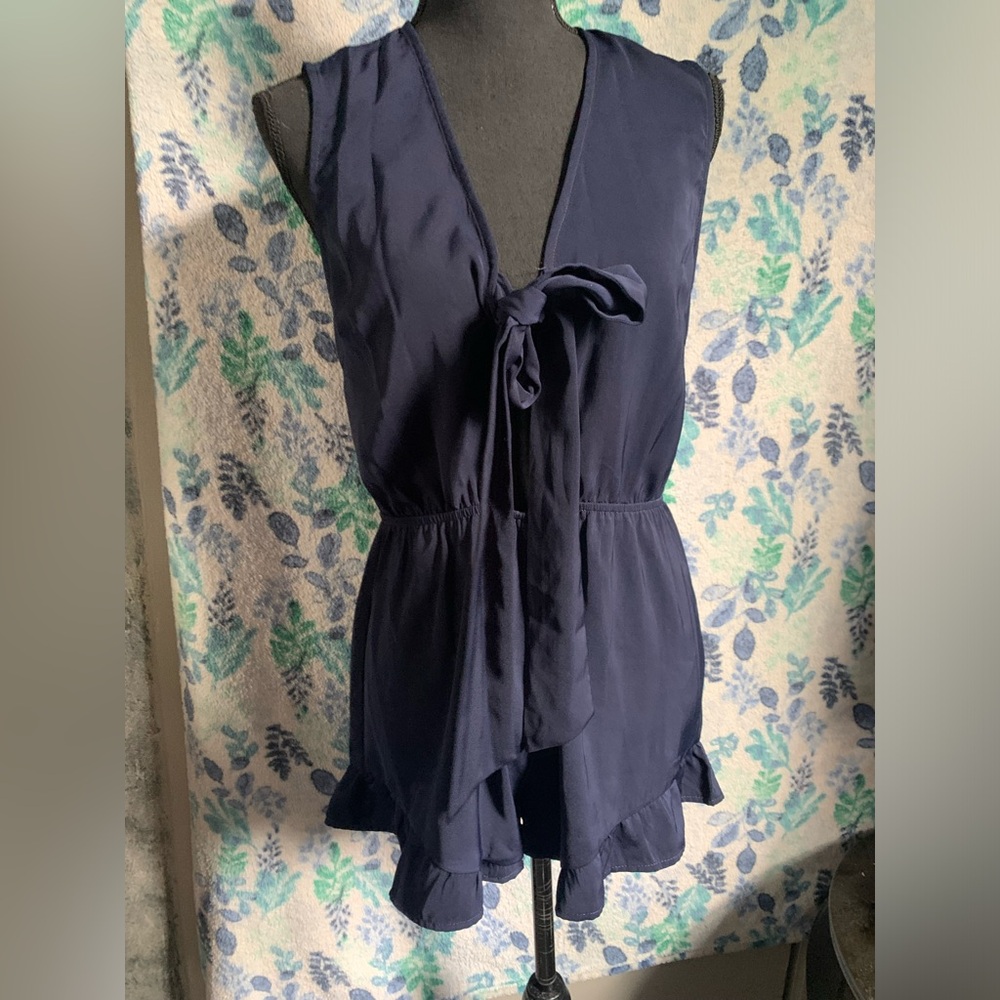 Gianni Bini Navy Blue Sleeveless Tie-Front Romper